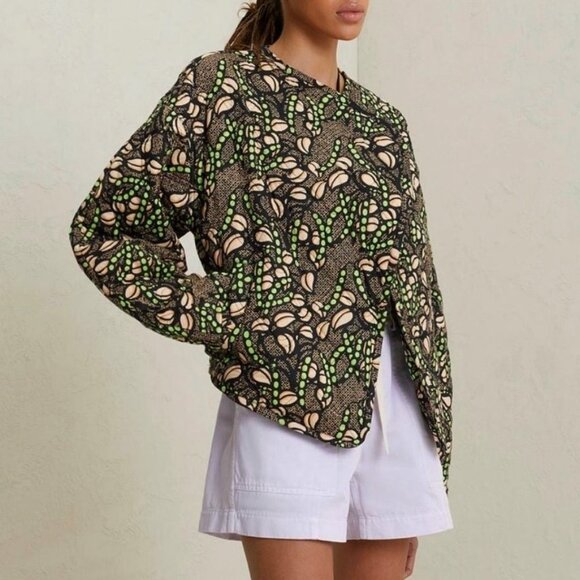 New ALC Emory 100% Cotton Quilted Boho Print Jacket Beige Green Medium $595 - Picture 1 of 9